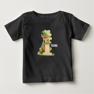 かわいいイグアナの文字I子供用Tシャツ 動物アルファベット ベビーTシャツ