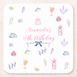 かわいいイタリアのミニマリスト誕生日 スクエアペーパーコースター