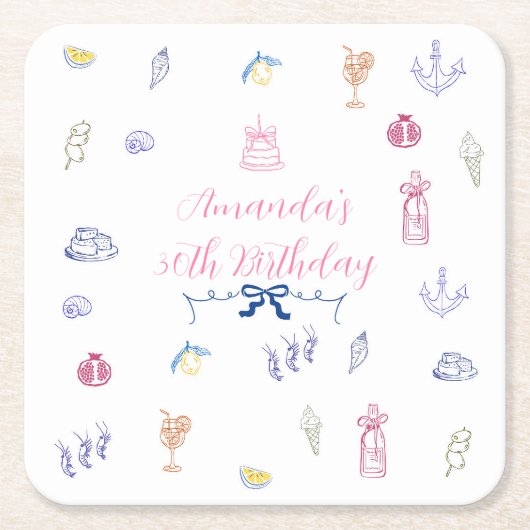 かわいいイタリアのミニマリスト誕生日 スクエアペーパーコースター (正面)