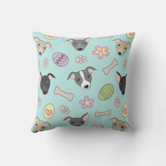 かわいいイタリアングレイハウンド復活祭の卵の漫画のパターン クッション (裏面)