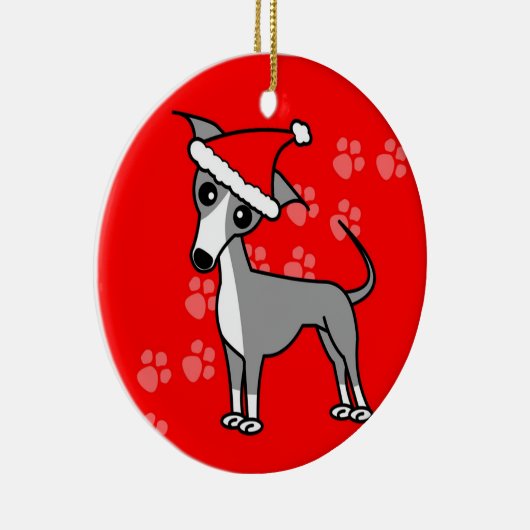 かわいいイタリアングレイハウンド漫画サンタハット セラミックオーナメント (右)