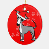 かわいいイタリアングレイハウンド漫画サンタハット セラミックオーナメント (左)