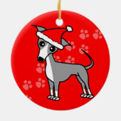かわいいイタリアングレイハウンド漫画サンタハット セラミックオーナメント (裏面)