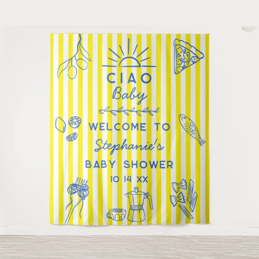 かわいいイタリアンテーマの赤ちゃんシャワー茶尾ベビー背景 タペストリー (正面)