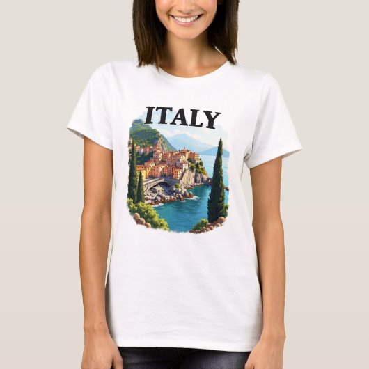 かわいいイタリア海辺の風光明媚な旅行ティー Tシャツ (正面)