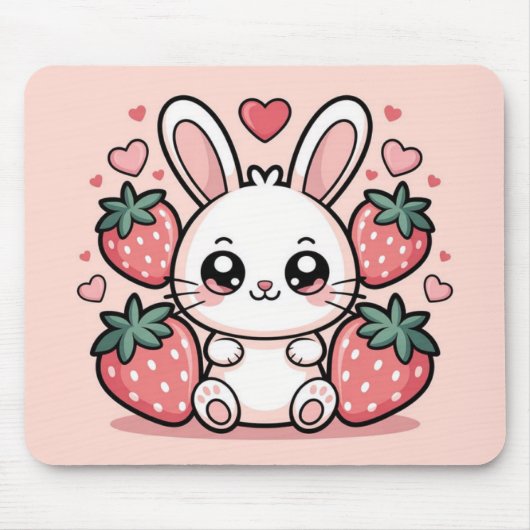 かわいいイチゴうさぎマウスパッド マウスパッド (正面)