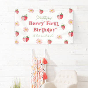 かわいいイチゴとデイジーガールズ1歳の誕生日 横断幕