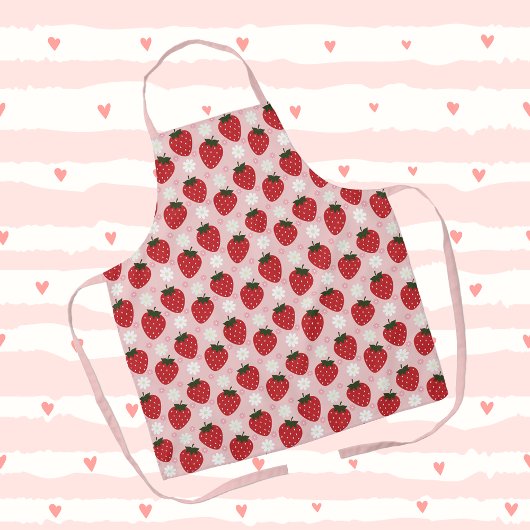 かわいいイチゴとデイジーピンクストラップ エプロン
