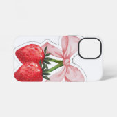 かわいいイチゴとピンクのリボンのリボン付きの美しいスパイラル iPhoneケース (裏面横)