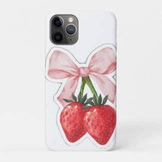 かわいいイチゴとピンクのリボンのリボン エスニック スパイラル  iPhone 11 PROケース
