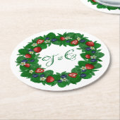 かわいいイチゴとブルーベリーの花輪コースター ラウンドペーパーコースター (アングル)