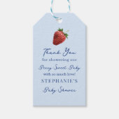 かわいいイチゴと青のベイビーシャワーのお礼 ギフトタグ (正面)