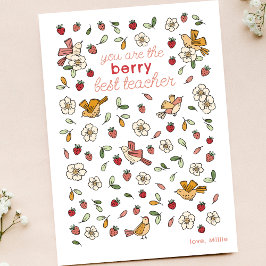 かわいいイチゴと鳥の先生鑑賞 サンキューカード