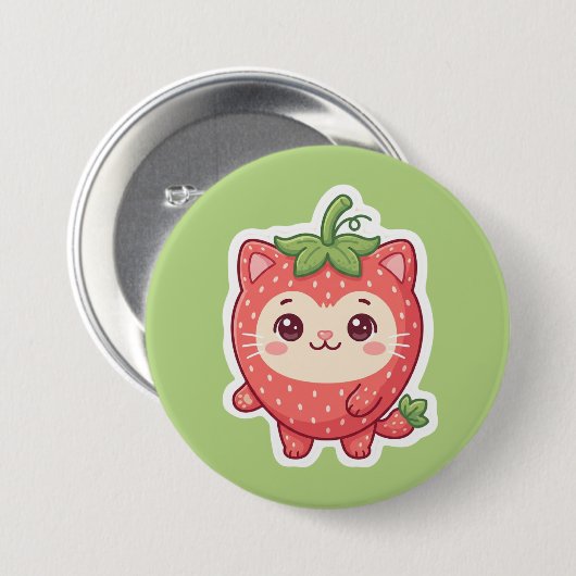かわいいイチゴねこピンバッジ 缶バッジ (正面&裏面)