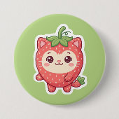 かわいいイチゴねこピンバッジ 缶バッジ (正面)