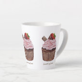 かわいいイチゴのカップケーキの水色 カフェラテマグ (右アングル)