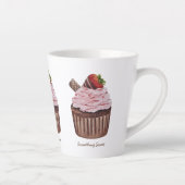 かわいいイチゴのカップケーキの水色 カフェラテマグ (右)