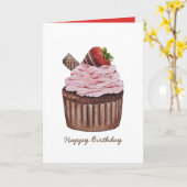 かわいいイチゴのカップケーキの水色 カード (黄色い花)