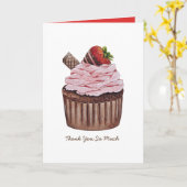 かわいいイチゴのカップケーキの水色 カード (黄色い花)