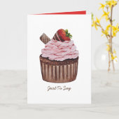 かわいいイチゴのカップケーキの水色 カード (黄色い花)