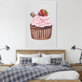 かわいいイチゴのカップケーキの水色 キャンバスプリント (インサイチュ (寝室))