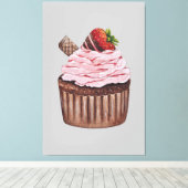 かわいいイチゴのカップケーキの水色 キャンバスプリント (インサイチュ (ウッドフロア))