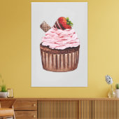 かわいいイチゴのカップケーキの水色 キャンバスプリント (インサイチュ (リビング))