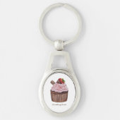かわいいイチゴのカップケーキの水色 キーホルダー (正面)