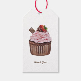 かわいいイチゴのカップケーキの水色 ギフトタグ