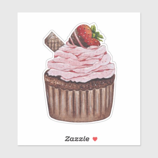 かわいいイチゴのカップケーキの水色 シール (シート)