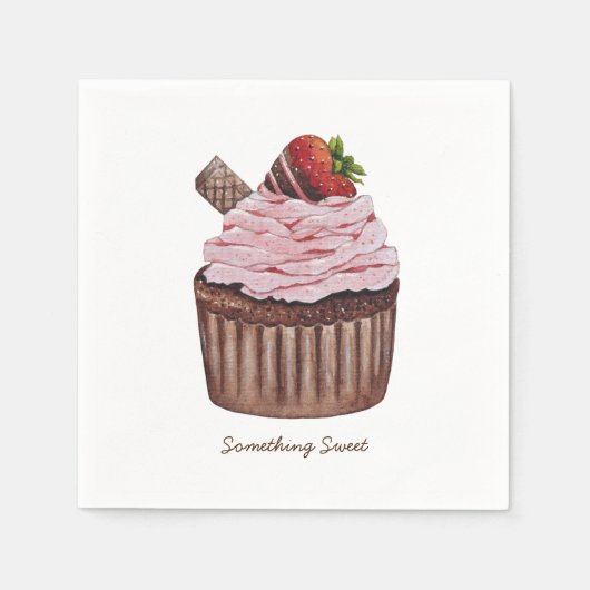かわいいイチゴのカップケーキの水色 スタンダードカクテルナプキン (正面)