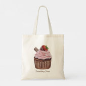 かわいいイチゴのカップケーキの水色 トートバッグ (裏面)
