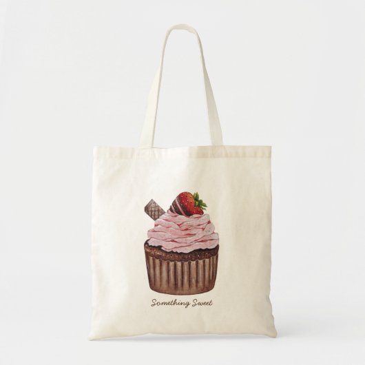 かわいいイチゴのカップケーキの水色 トートバッグ (正面)