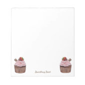 かわいいイチゴのカップケーキの水色 ノートパッド (正面)