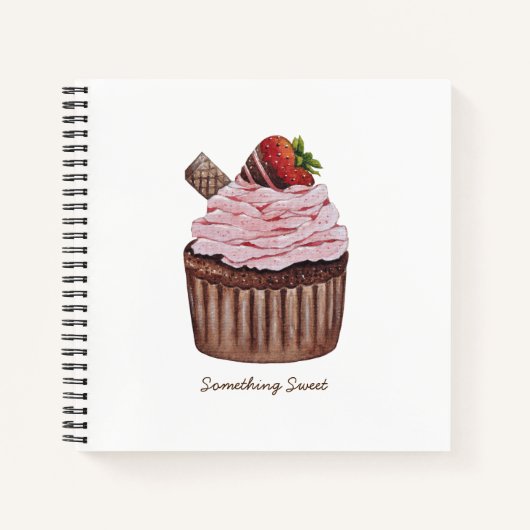 かわいいイチゴのカップケーキの水色 ノートブック (正面)
