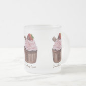 かわいいイチゴのカップケーキの水色 フロストグラスマグカップ (正面右)