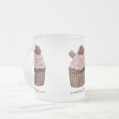 かわいいイチゴのカップケーキの水色 フロストグラスマグカップ (正面左)