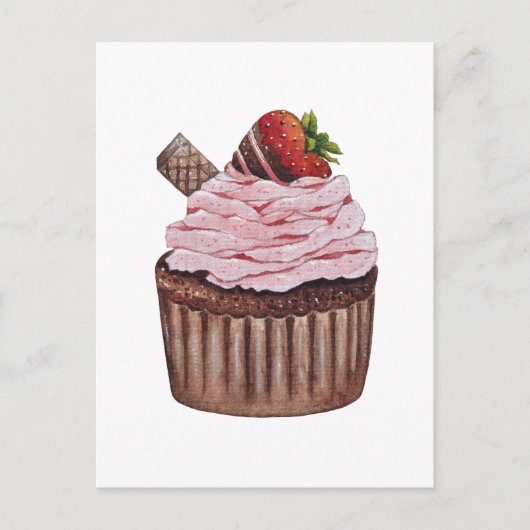 かわいいイチゴのカップケーキの水色 ポストカード (正面)