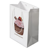 かわいいイチゴのカップケーキの水色 ミディアムペーパーバッグ (裏面アングル)