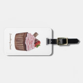 かわいいイチゴのカップケーキの水色 ラゲッジタグ (正面横)