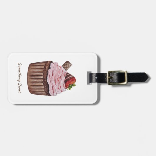 かわいいイチゴのカップケーキの水色 ラゲッジタグ (正面横)