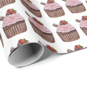 かわいいイチゴのカップケーキの水色 ラッピングペーパー (ロールコーナー)
