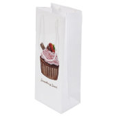 かわいいイチゴのカップケーキの水色 ワインギフトバッグ (正面アングル)