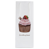 かわいいイチゴのカップケーキの水色 ワインギフトバッグ (正面)