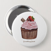 かわいいイチゴのカップケーキの水色 缶バッジ (正面&裏面)
