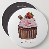 かわいいイチゴのカップケーキの水色 缶バッジ (正面&裏面)