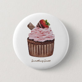 かわいいイチゴのカップケーキの水色 缶バッジ