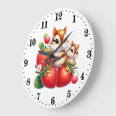 かわいいイチゴのチムンク愛好家 ラージ壁時計 (傾斜)
