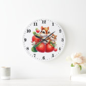 かわいいイチゴのチムンク愛好家 ラージ壁時計 (ホーム)