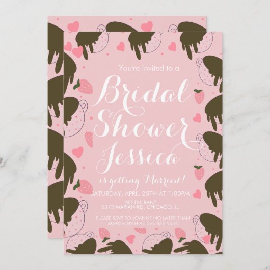 かわいいイチゴのチョコレートドリップコーヒーハート 招待状 (正面/裏面)